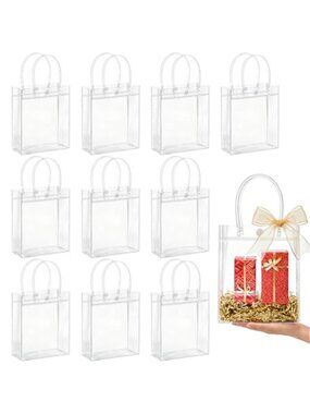 MAQIHAN Clear PVC Gift Bags with Handles - 10PCS Small Party Favor Bags